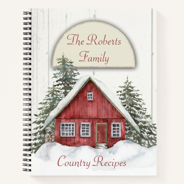 Red House Winter Scene Recipe Notebook (Front)