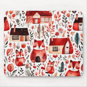 Red houses and houses cute Paper Sheet Mouse Mat