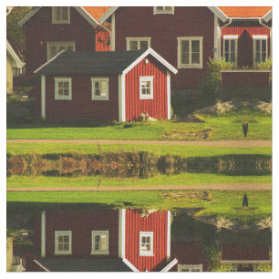 Red Houses in Sweden Fabric