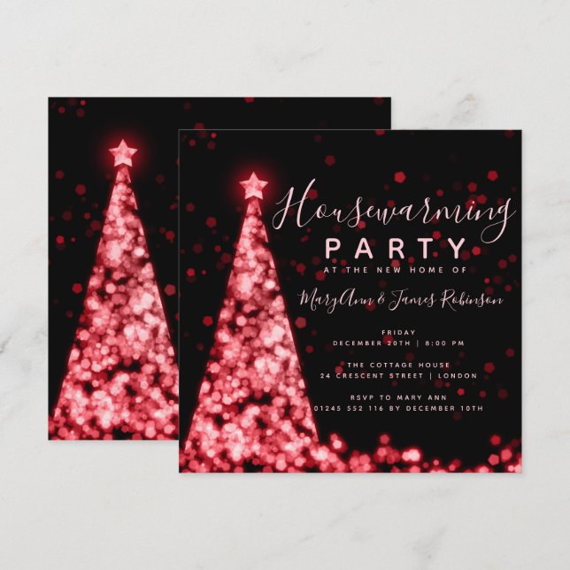 Red Housewarming Party Christmas Holidays Invitation (Front/Back)