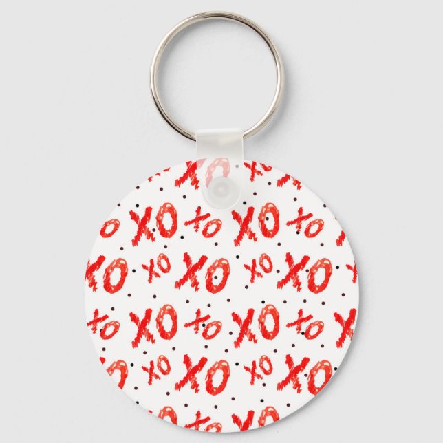 Red Hugs And Kisses Pattern Key Ring (Front)