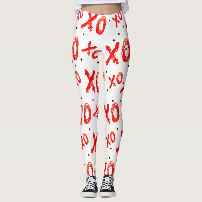 Red Hugs And Kisses Pattern Leggings (Front)