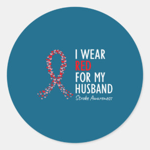 Red Husband Stroke Awareness Survivor Classic Round Sticker