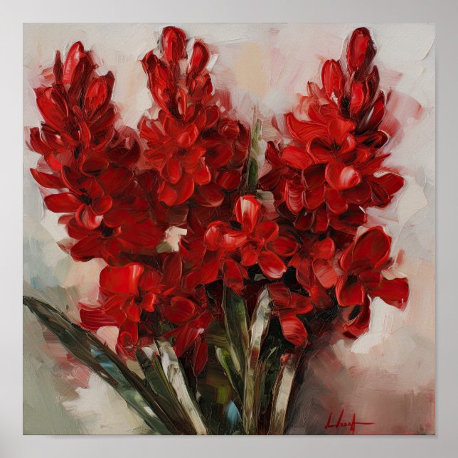 Red Hyacinth Flower Art Print Poster (Front)