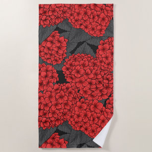 Red hydrangea beach towel