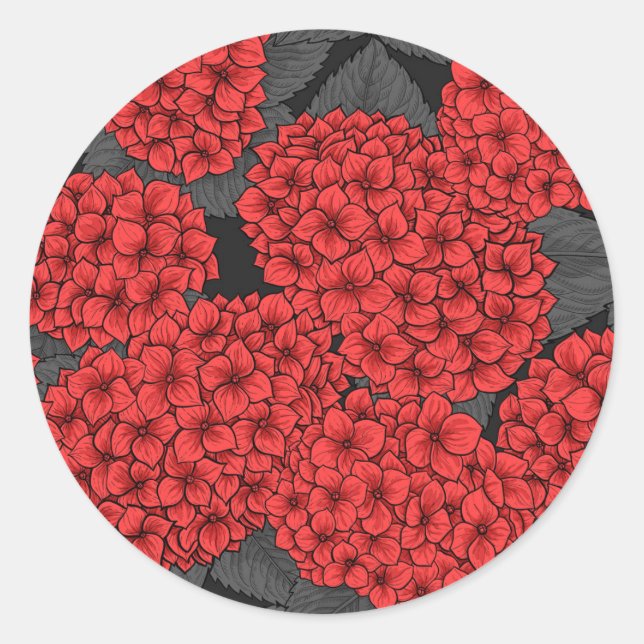 Red hydrangea classic round sticker (Front)