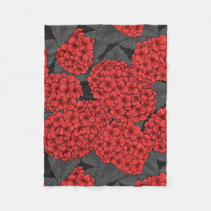 Red hydrangea fleece blanket