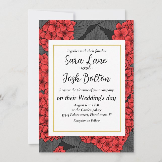 Red hydrangea invitation (Front)