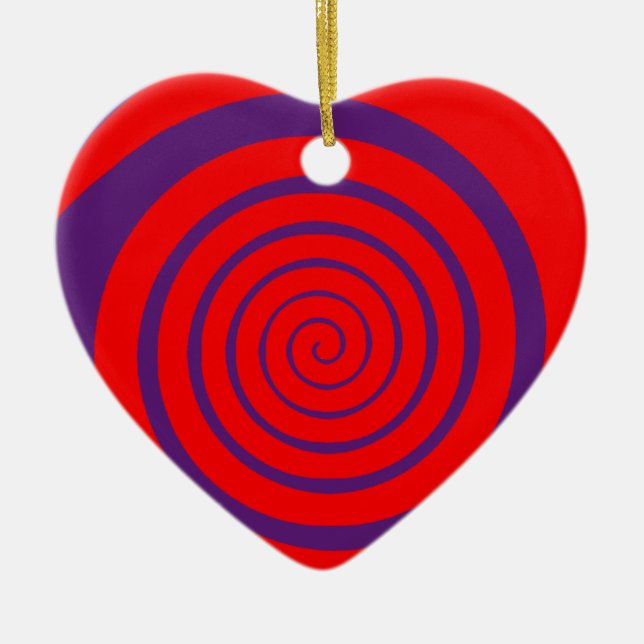 red hypnotic spiral image ceramic tree decoration (Front)