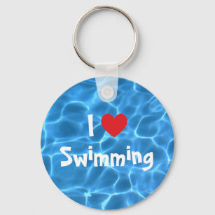 Red I Love Swimming Blue Swimming Pool Key Ring