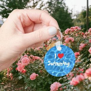 Red I Love Swimming Blue Swimming Pool Key Ring
