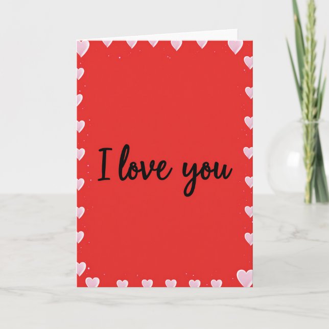 Red I Love You Heart Border Card (Front)