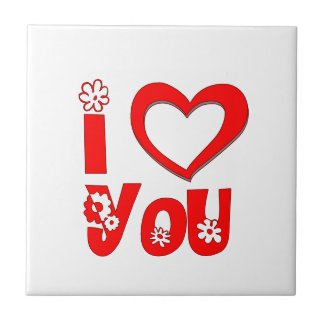 Red I Love You Minimalist Heart Ceramic Tile