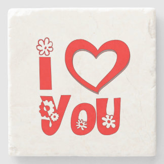 Red I Love You Minimalist Heart Square Trivet Stone Coaster