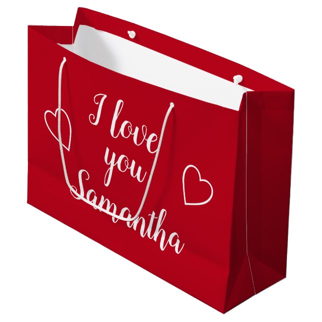 Red I Love You Personalised Name Large Gift Bag (Front Angled)
