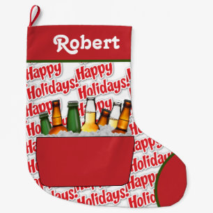 Red Ice Chest With Beer Happy Holidays Large Christmas Stocking