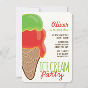 Red Ice Cream Boy Summer Birthday Party Invite
