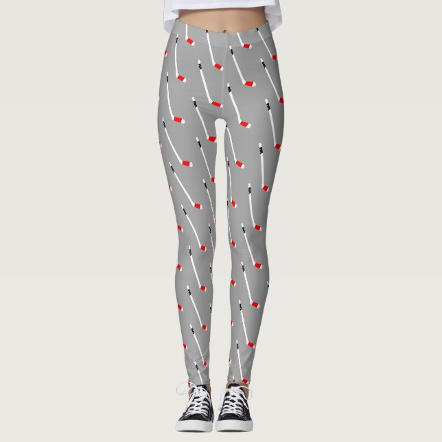 Red Ice Hockey Stick Pattern Leggings (Front)