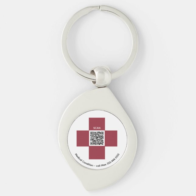 *~* Red ICE Medical Alert QR AP38 Cross Key Ring (Front)