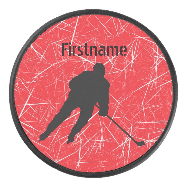 Red ice Player - Personalised Ice Hockey Puck (Front)