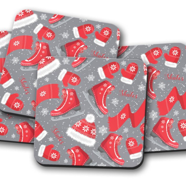 Red Ice Skates | Christmas Cork Coaster Set (Creator Uploaded)