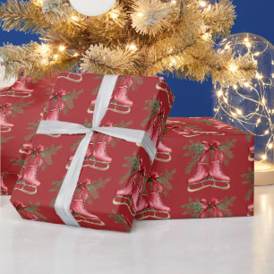 Red Ice Skates Christmas Wrapping Paper