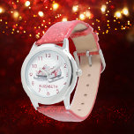 Red ice skates white name girl watch<br><div class="desc">A pair of girly ice skates in white and red. White background.  Customise and add a name,  dark red coloured letters and clock numbers.</div>