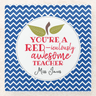 Red-iculously awesome teacher apple gift glass coaster
