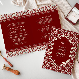 Red Ikat All in One Anand Karaj Sikh Wedding Invitation