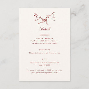 Red Illustrated Birds Whimsical Wedding Details Enclosure Card