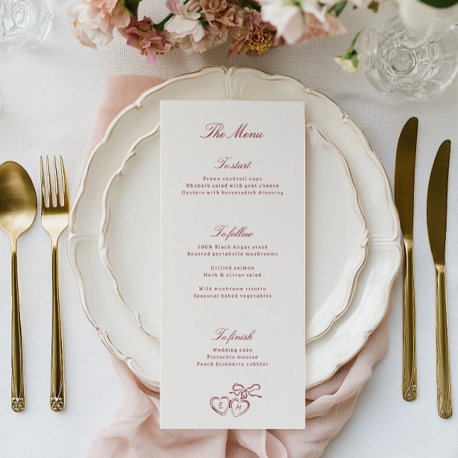 Red Illustrated Locket Whimsical Wedding Menu (Creator Uploaded)