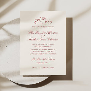 Red Illustrated Swans Whimsical Wedding Invitation
