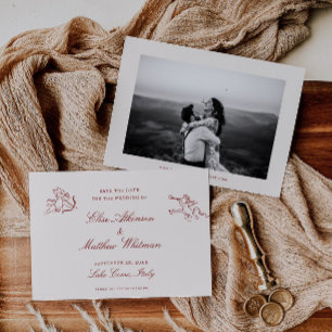 Red Illustrated Whimsical Wedding Save The Date