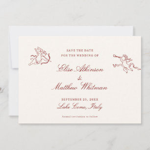 Red Illustrated Whimsical Wedding  Save The Date