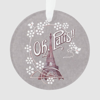 Red Illustration Eiffel Tower White Daisies Grey Ornament