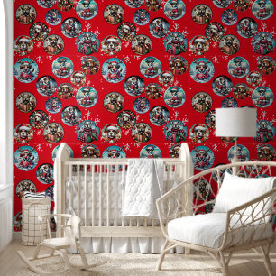 Red illustrative snowflake and dogs Santa gift Wallpaper