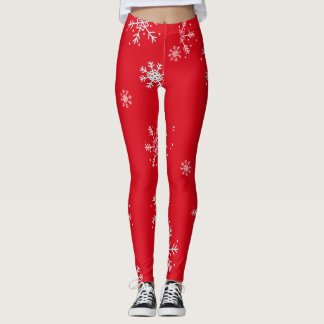 Red illustrative snowflake white leggings