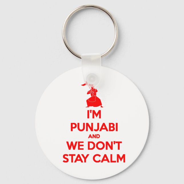 (RED) I'm Punjabi and We Don't Stay Calm Key Ring (Front)