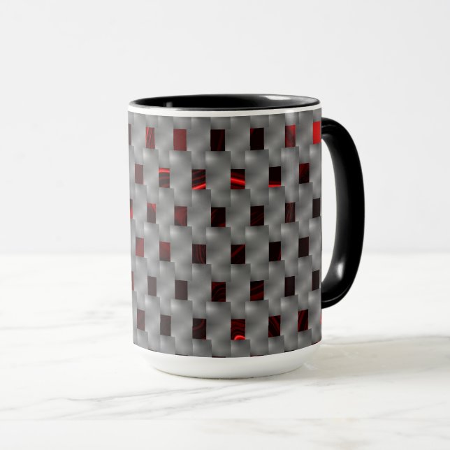 Red image under grey plates, rectangular shapes mug (Front Right)
