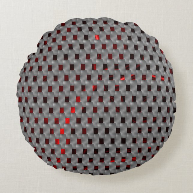 Red image under grey plates, rectangular shapes round cushion (Front)