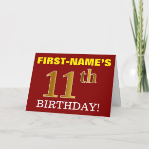 Red, Imitation Gold "11th BIRTHDAY" Birthday Card