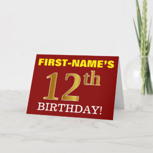 Red, Imitation Gold "12th BIRTHDAY" Birthday Card