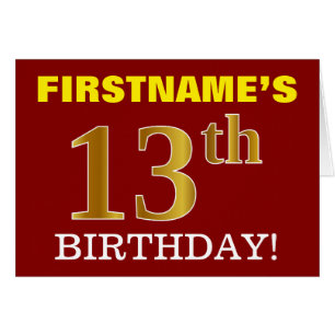 Red, Imitation Gold "13th BIRTHDAY" Birthday Card