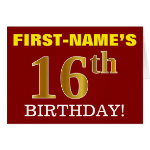 Red, Imitation Gold "16th BIRTHDAY" Birthday Card