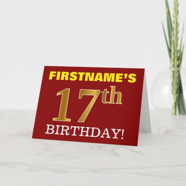 Red, Imitation Gold "17th BIRTHDAY" Birthday Card (Front)