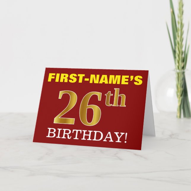 Red, Imitation Gold "26th BIRTHDAY" Birthday Card (Front)