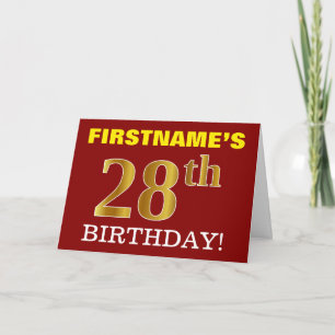 Red, Imitation Gold "28th BIRTHDAY" Birthday Card