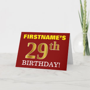 Red, Imitation Gold "29th BIRTHDAY" Birthday Card
