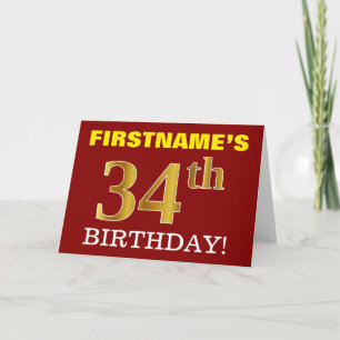 Red, Imitation Gold "34th BIRTHDAY" Birthday Card
