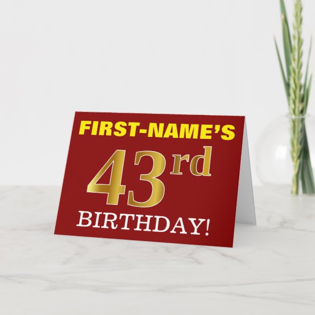 Red, Imitation Gold "43rd BIRTHDAY" Birthday Card (Front)